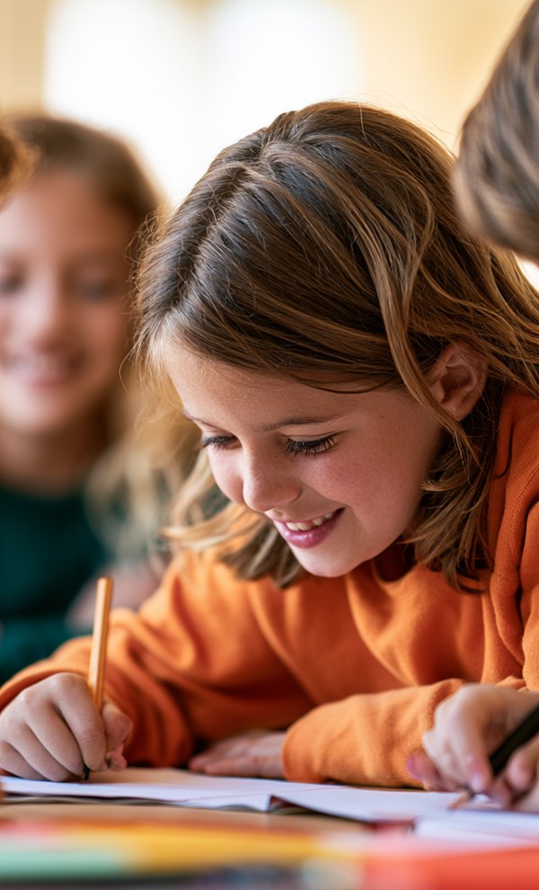 Bambina che fa i compiti al doposcuola