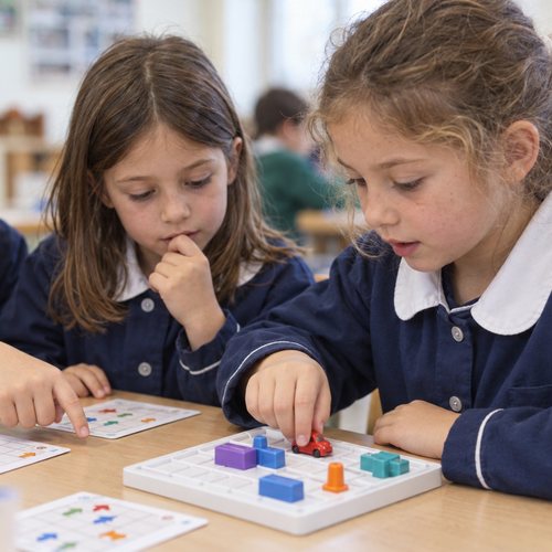 Bambini della primaria con un gioco di logica